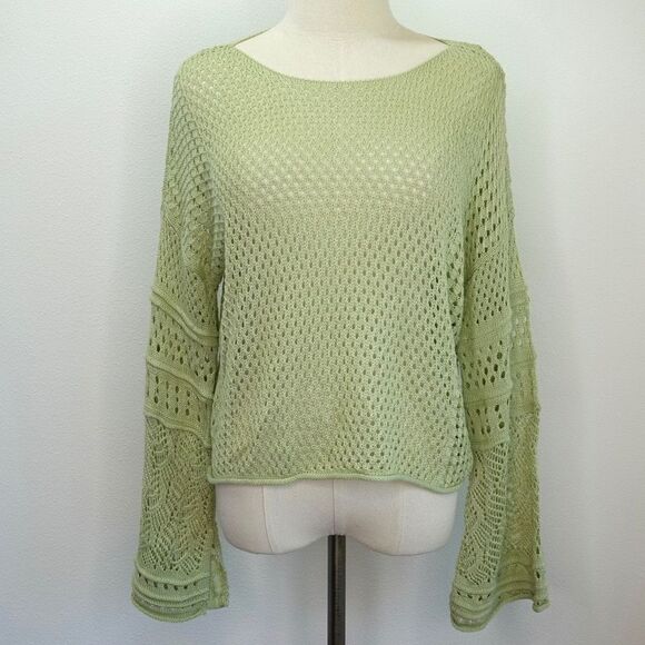 LC Lauren Conrad Multi Pattern Crochet Cropped Sweater - Light Green - M - Picture 2 of 15